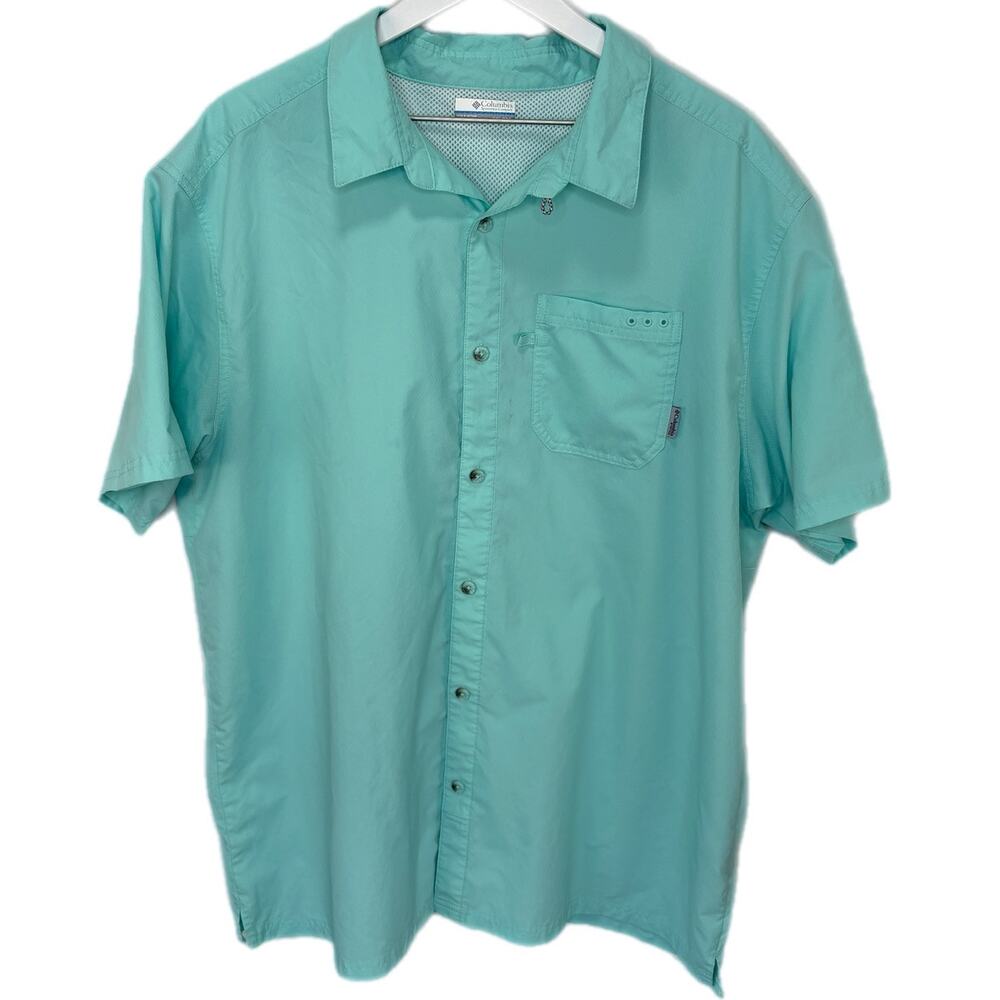 Columbia PFG Sea Green Short Sleeve Button Up Shirt - Men's Size XXL